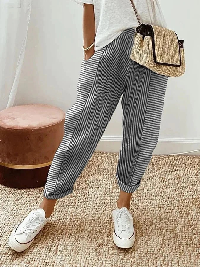 Maud | Gestreepte Broek Dames Elastische Taille Casual