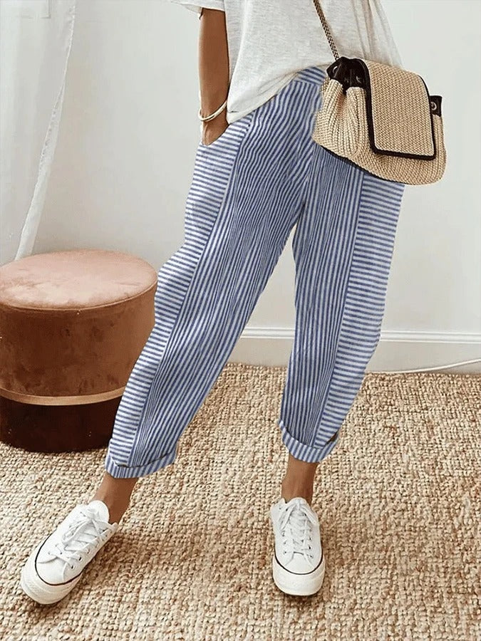 Maud | Gestreepte Broek Dames Elastische Taille Casual