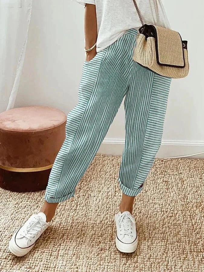 Maud | Gestreepte Broek Dames Elastische Taille Casual