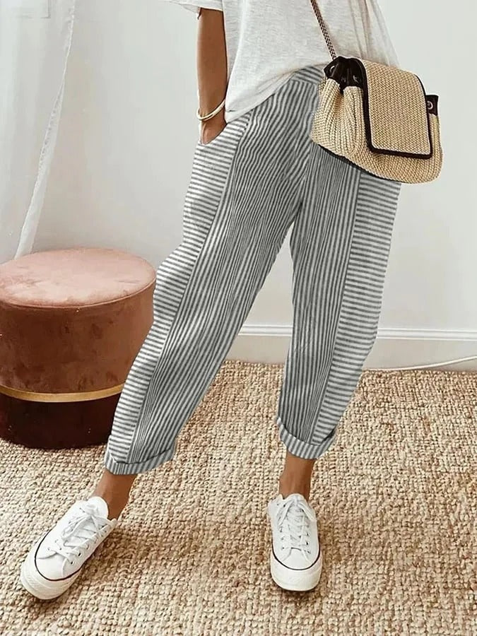 Maud | Gestreepte Broek Dames Elastische Taille Casual
