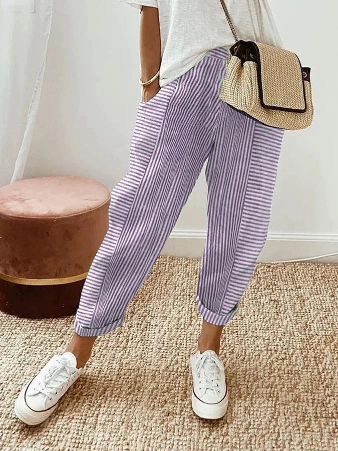 Maud | Gestreepte Broek Dames Elastische Taille Casual