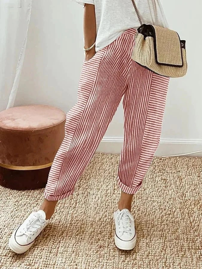Maud | Gestreepte Broek Dames Elastische Taille Casual
