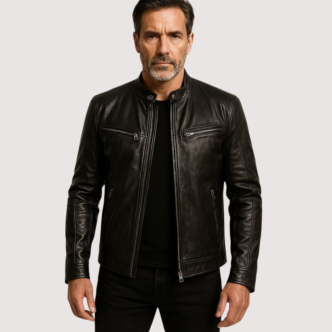 Montgomery | Men's Leather Moto Jacket with Stand Collar