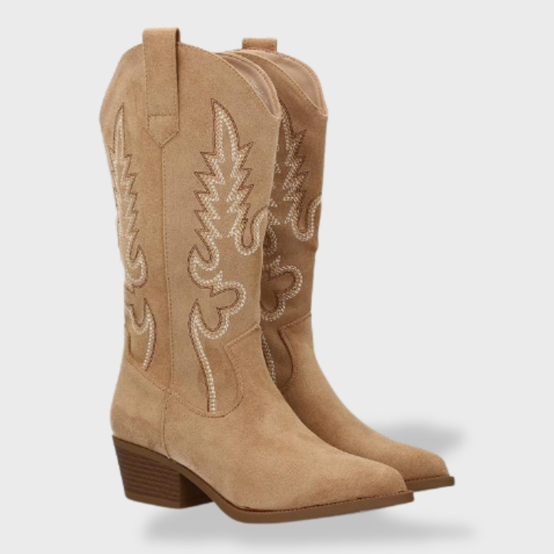 Nadia | Cowboy Laarzen Dames Suède Hoge Schacht Borduurwerk