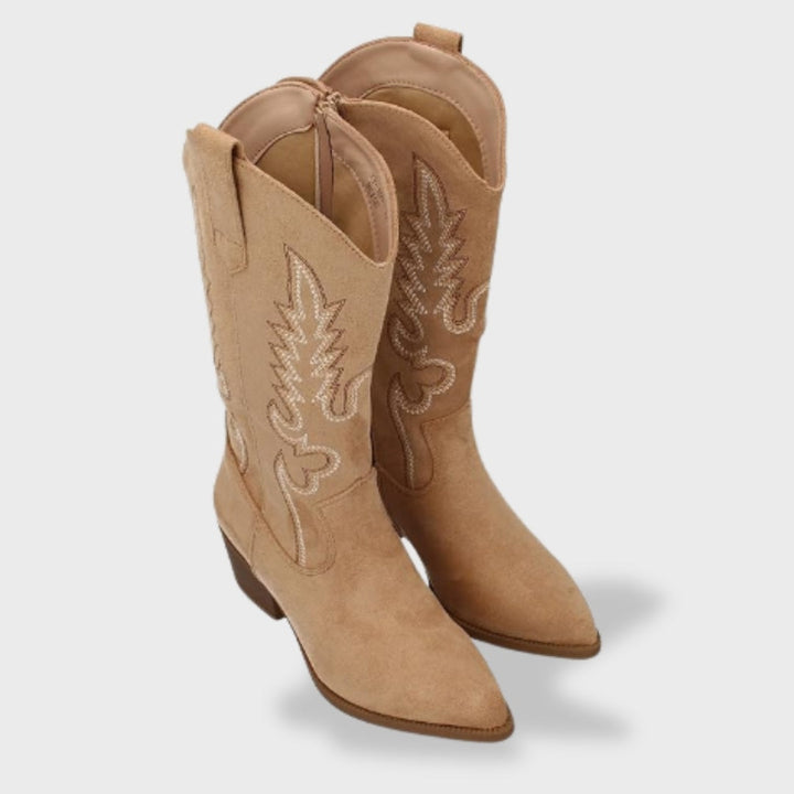 Nadia | Cowboy Laarzen Dames Suède Hoge Schacht Borduurwerk