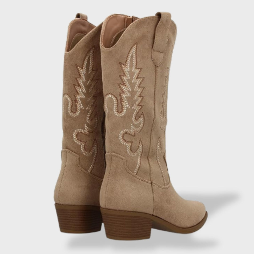 Nadia | Cowboy Laarzen Dames Suède Hoge Schacht Borduurwerk