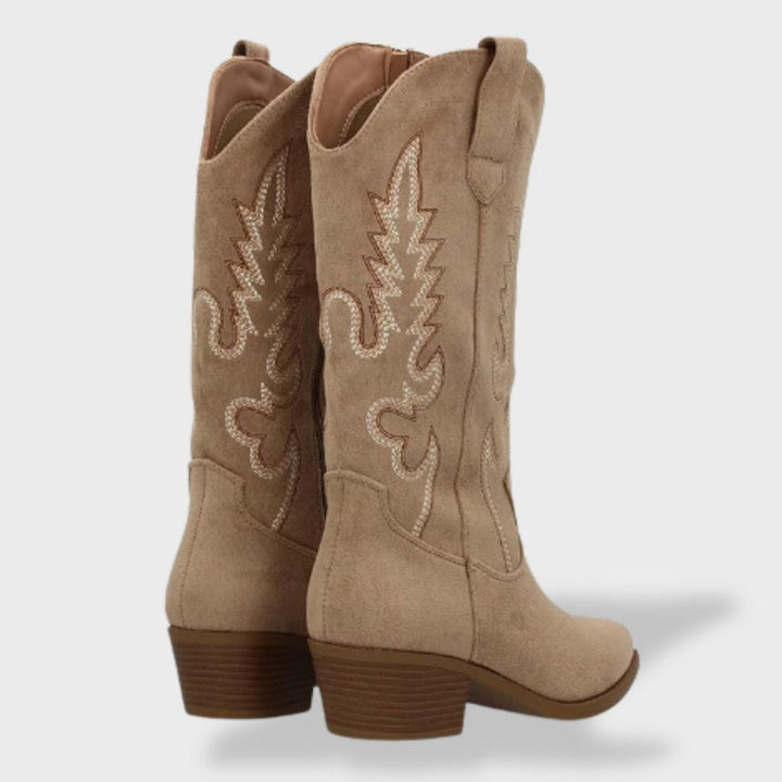 Nadia | Cowboy Laarzen Dames Suède Hoge Schacht Borduurwerk