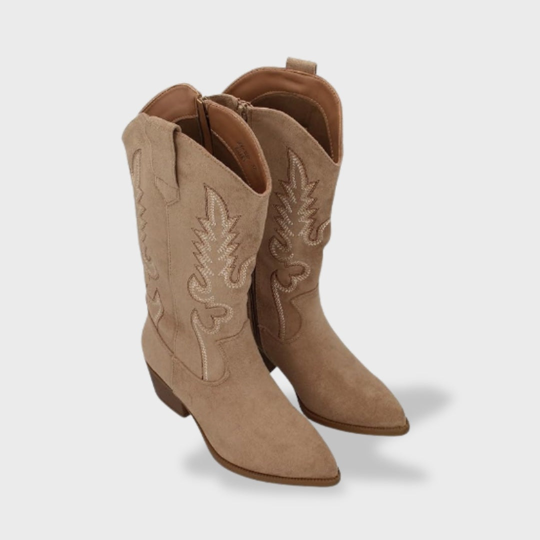Nadia | Cowboy Laarzen Dames Suède Hoge Schacht Borduurwerk