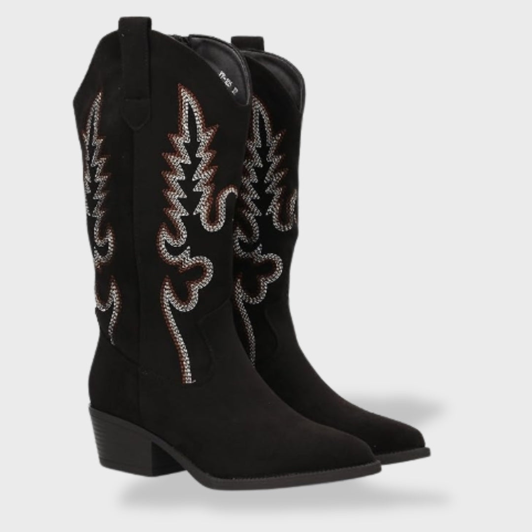 Nadia | Cowboy Laarzen Dames Suède Hoge Schacht Borduurwerk