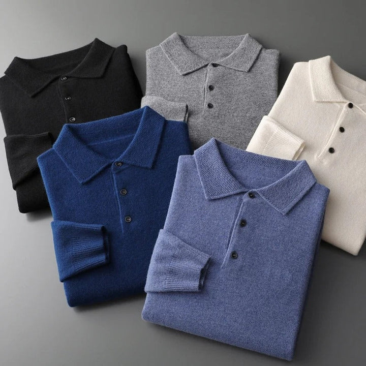 Nathaniel | Men's Cashmere Sweater Polo Collar with Buttons