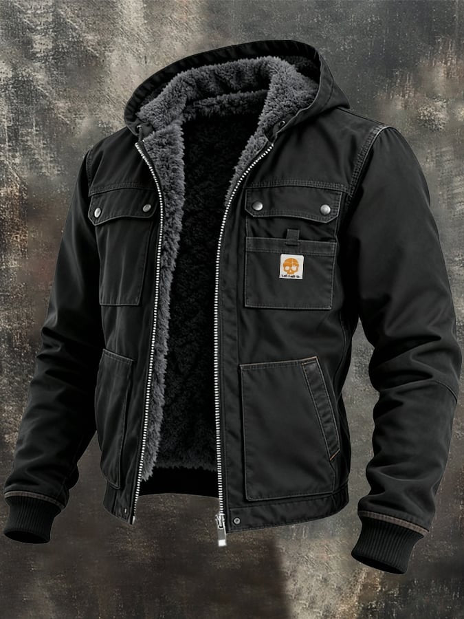 Nathaniel | Men's Sherpa Jacket Cotton Twill Multi-Pocket with Hood