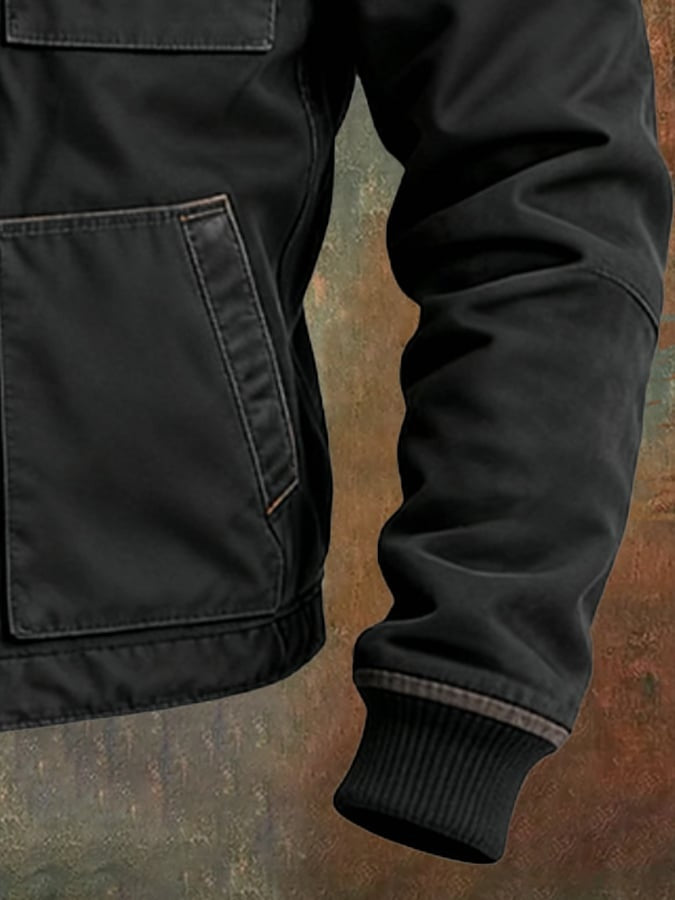 Nathaniel | Men's Sherpa Jacket Cotton Twill Multi-Pocket with Hood