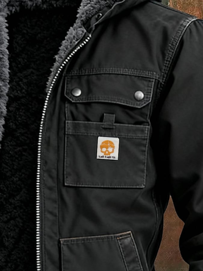 Nathaniel | Men's Sherpa Jacket Cotton Twill Multi-Pocket with Hood