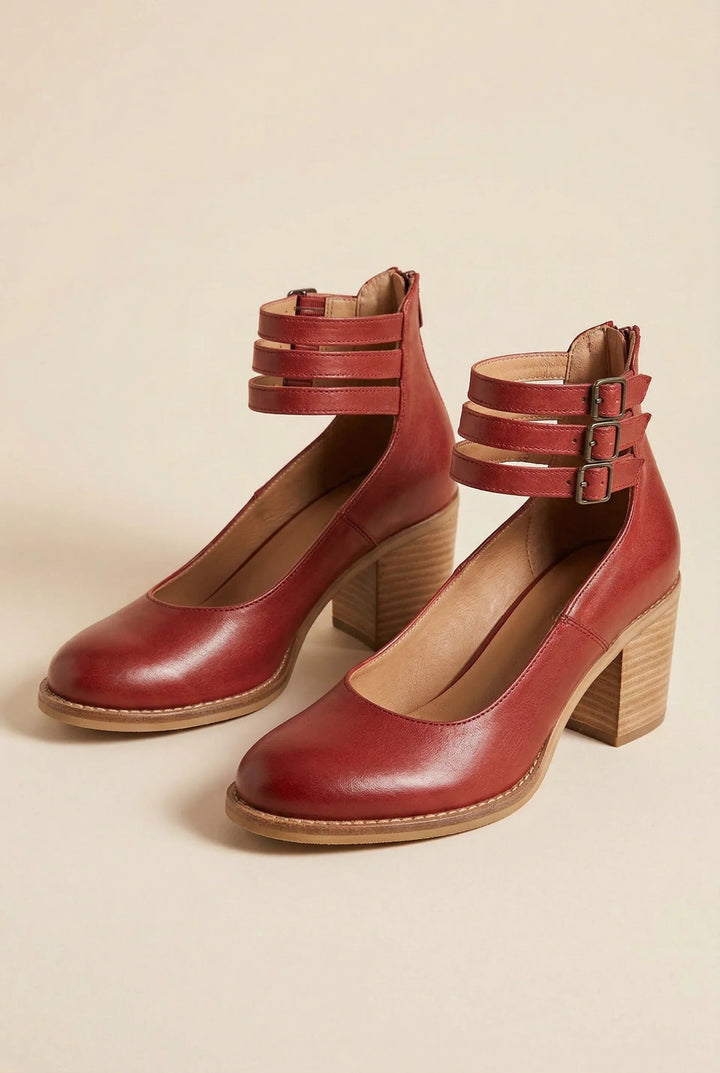 Nienke | Bootschoenen Dames Leer Blokhak Dubbele Gesp