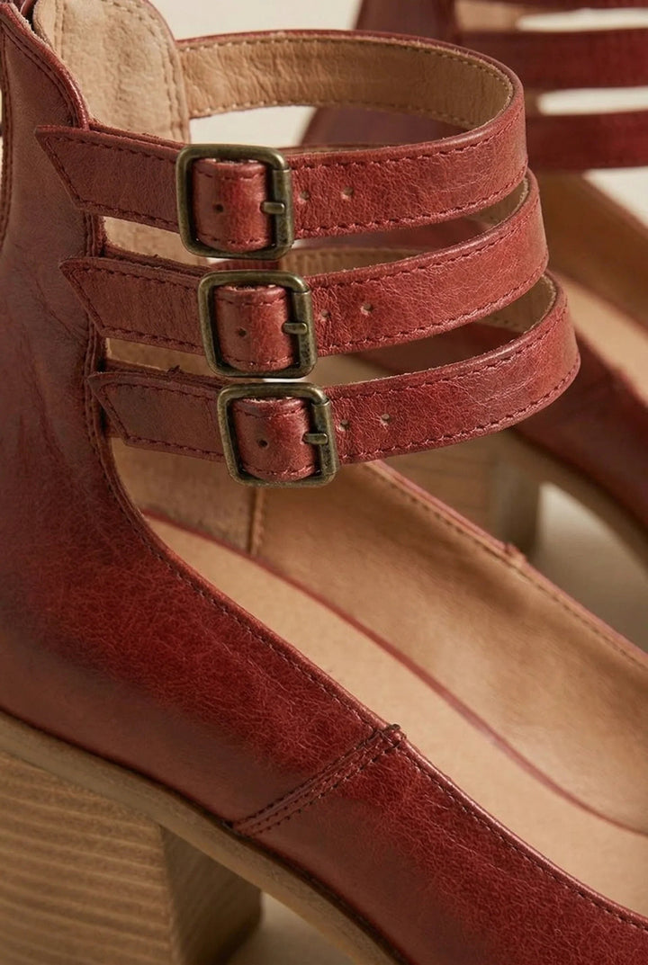 Nienke | Bootschoenen Dames Leer Blokhak Dubbele Gesp