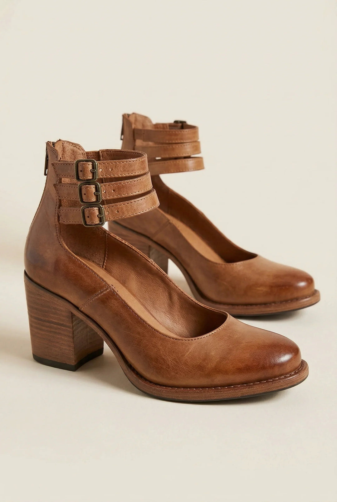 Nienke | Bootschoenen Dames Leer Blokhak Dubbele Gesp