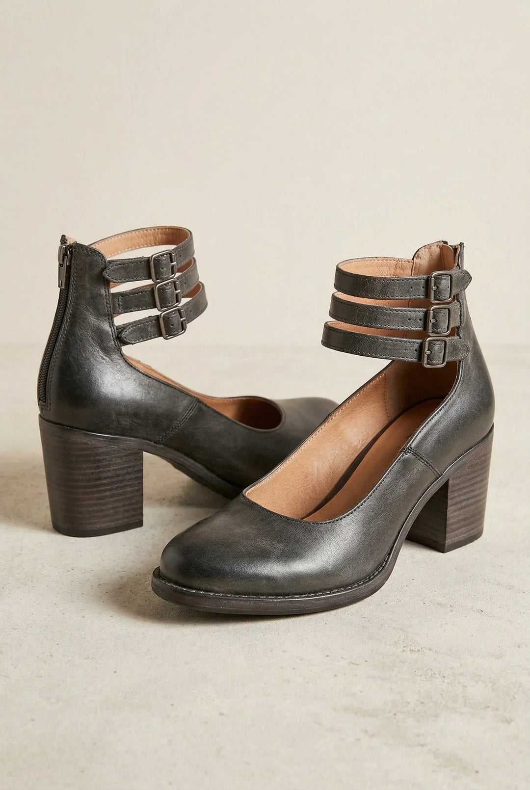 Nienke | Bootschoenen Dames Leer Blokhak Dubbele Gesp