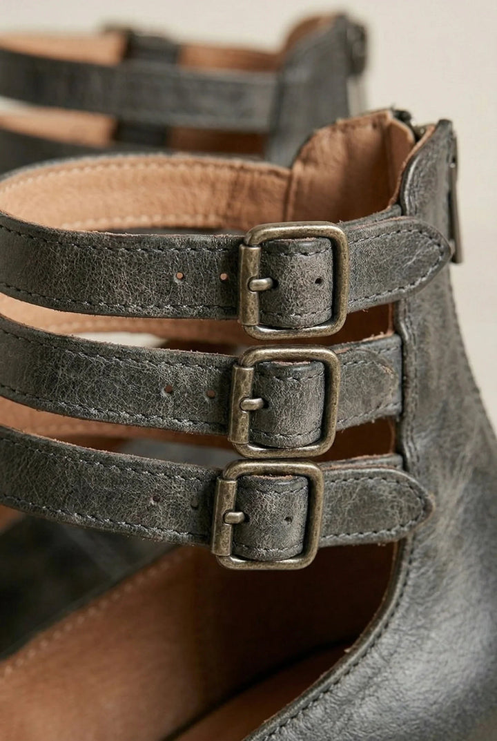 Nienke | Bootschoenen Dames Leer Blokhak Dubbele Gesp