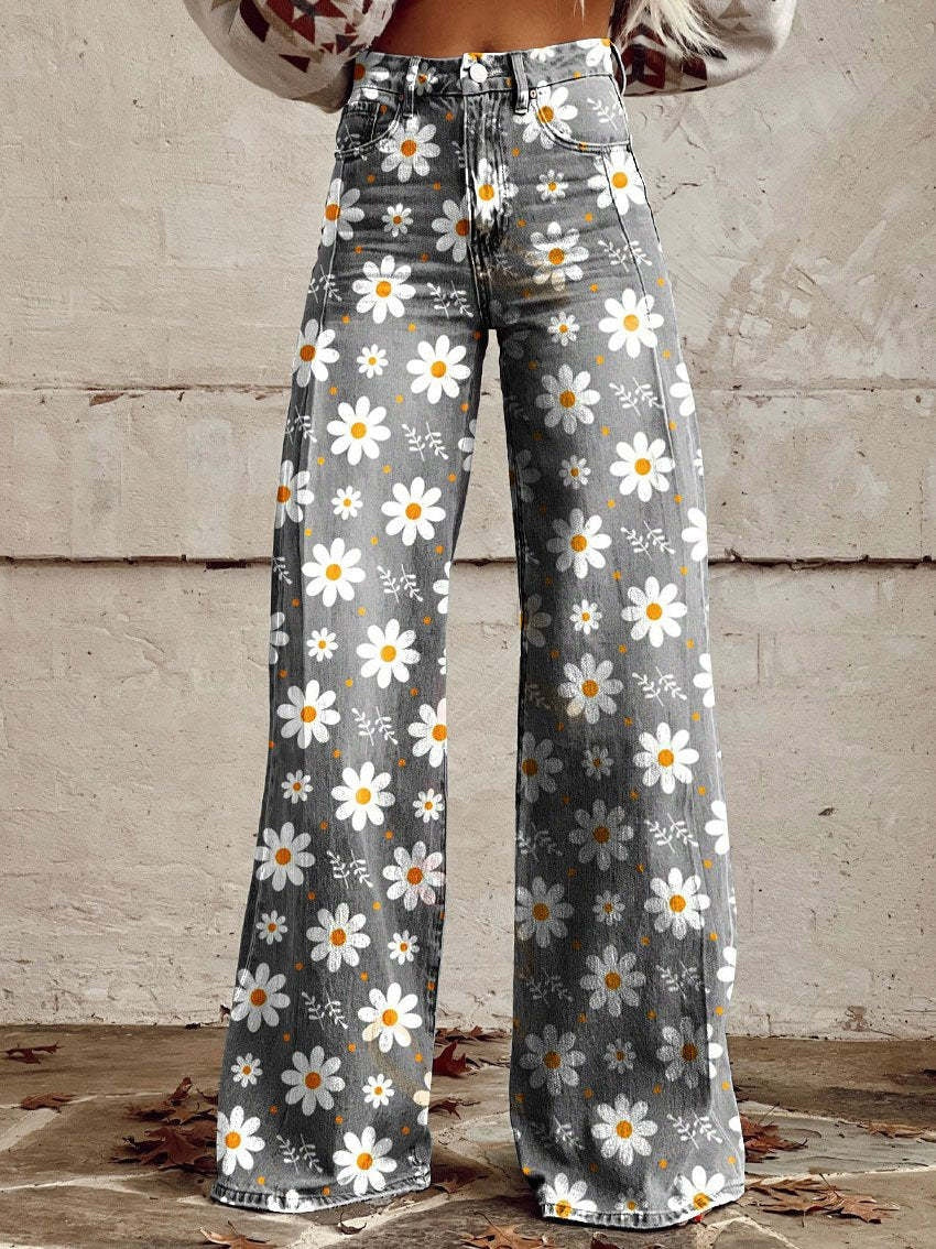 Nienke | Broek Flared Dames Bloemenprint Hoge Taille