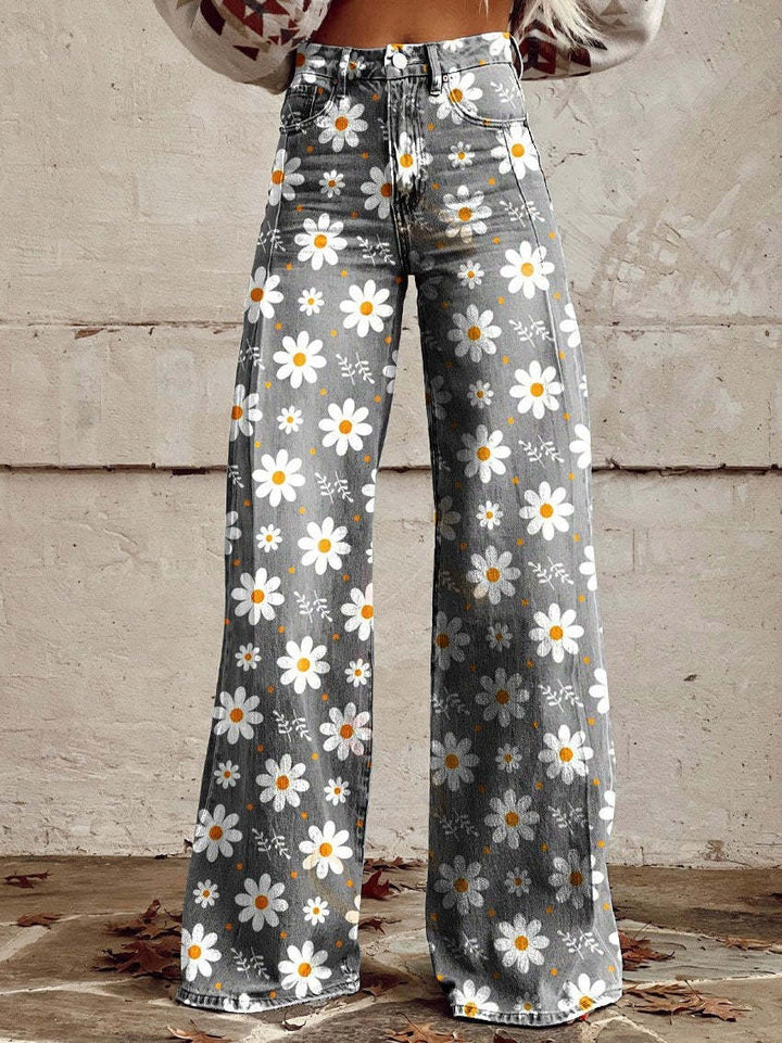Nienke | Broek Flared Dames Bloemenprint Hoge Taille