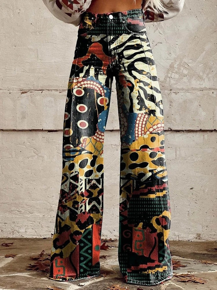 Nienke | Broek Flared Dames Bloemenprint Hoge Taille
