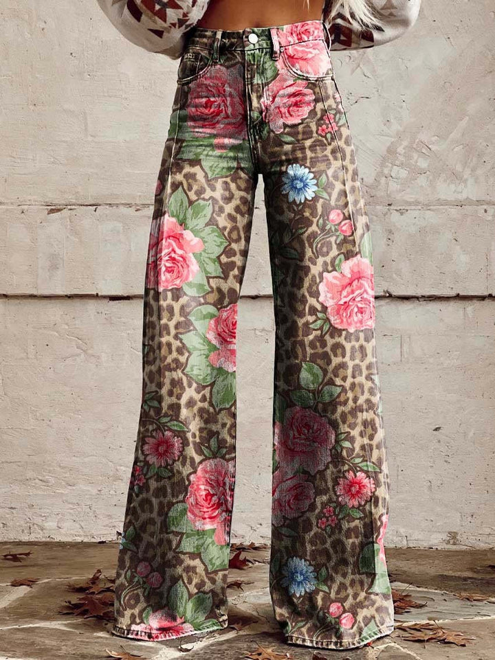 Nienke | Broek Flared Dames Bloemenprint Hoge Taille