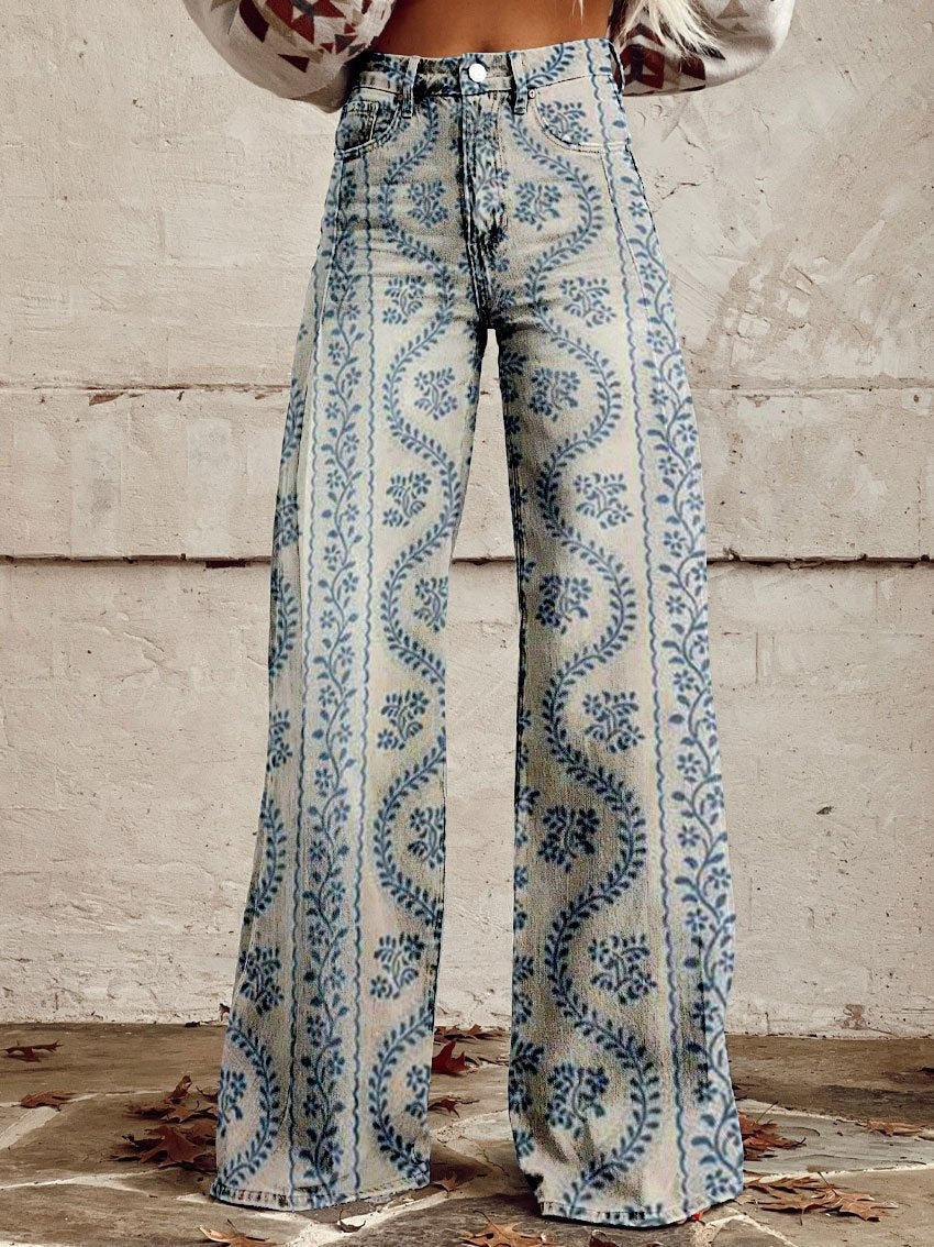 Nienke | Broek Flared Dames Bloemenprint Hoge Taille