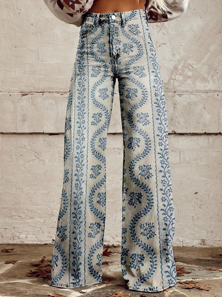 Nienke | Broek Flared Dames Bloemenprint Hoge Taille