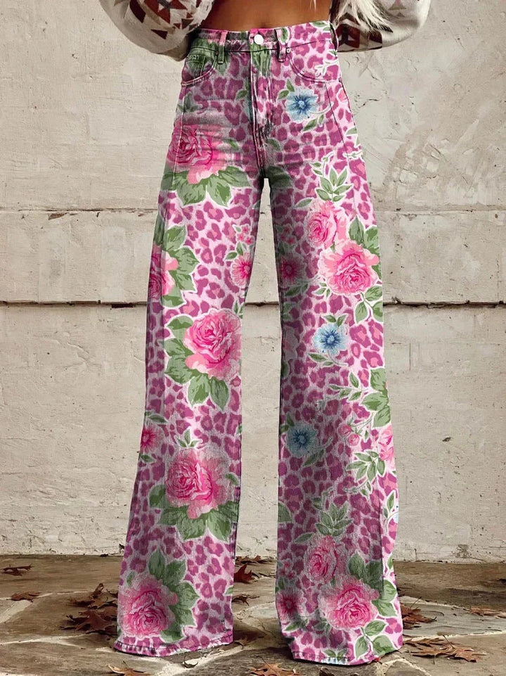 Nienke | Broek Flared Dames Bloemenprint Hoge Taille