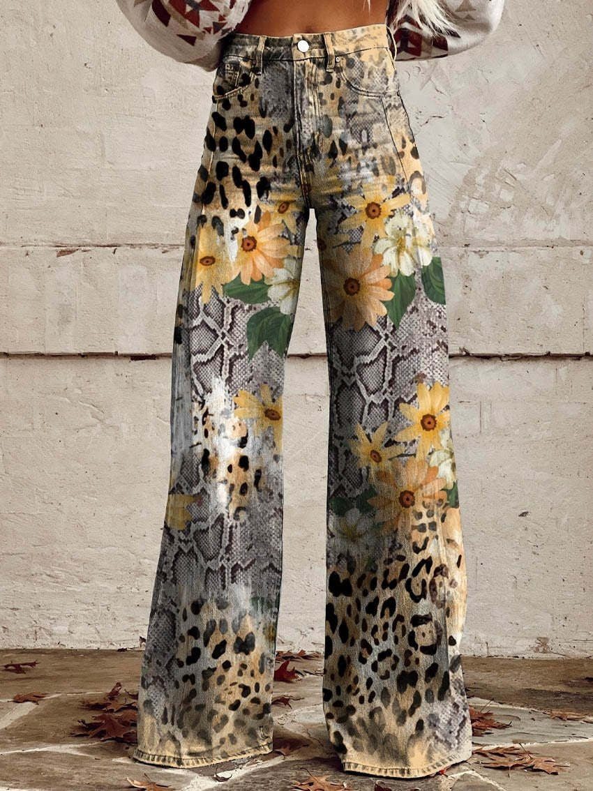 Nienke | Broek Flared Dames Bloemenprint Hoge Taille