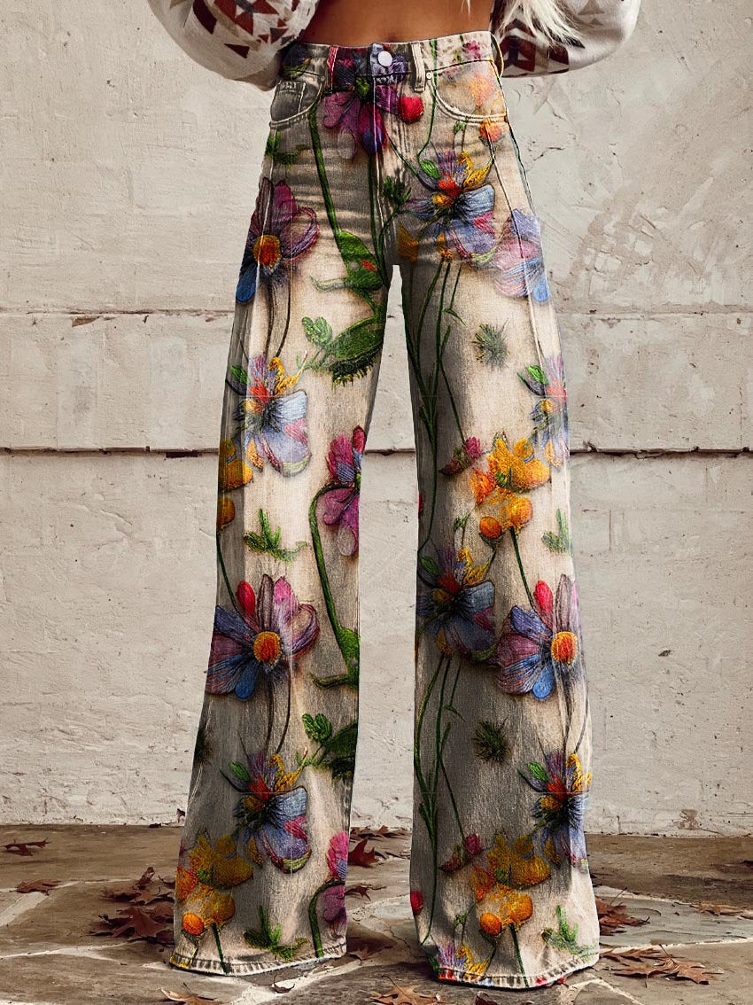 Nienke | Broek Flared Dames Bloemenprint Hoge Taille