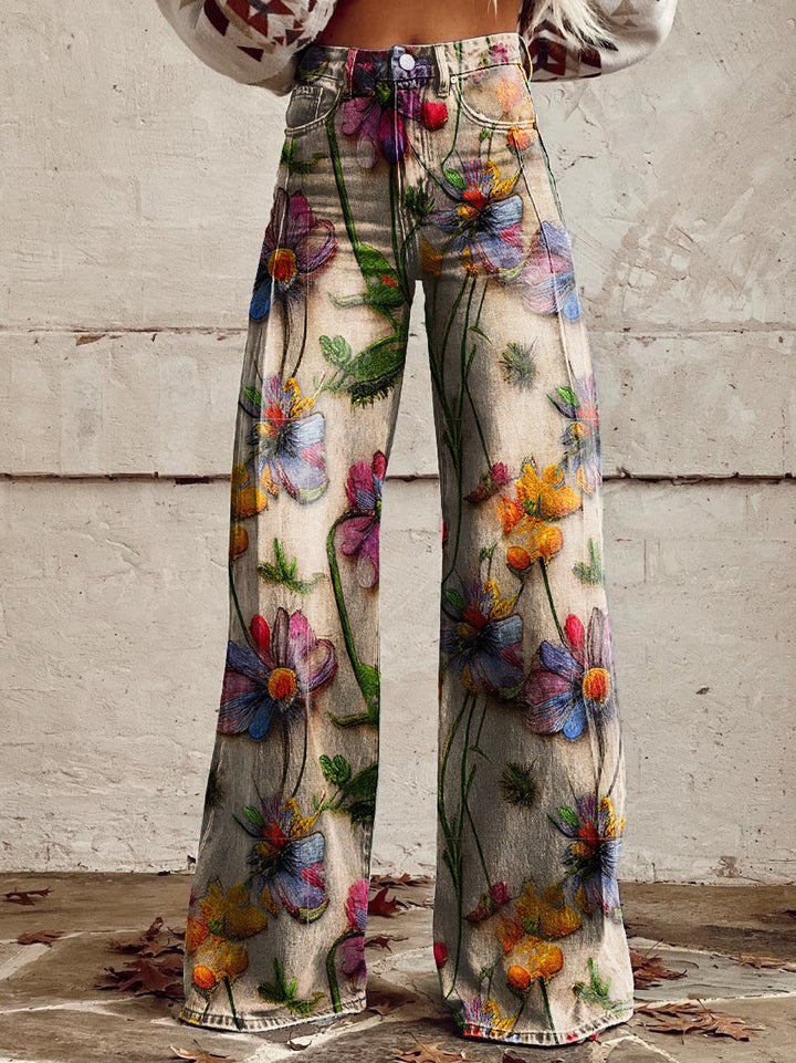 Nienke | Broek Flared Dames Bloemenprint Hoge Taille