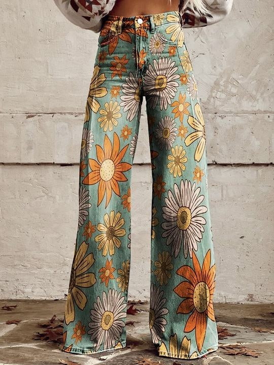 Nienke | Broek Flared Dames Bloemenprint Hoge Taille