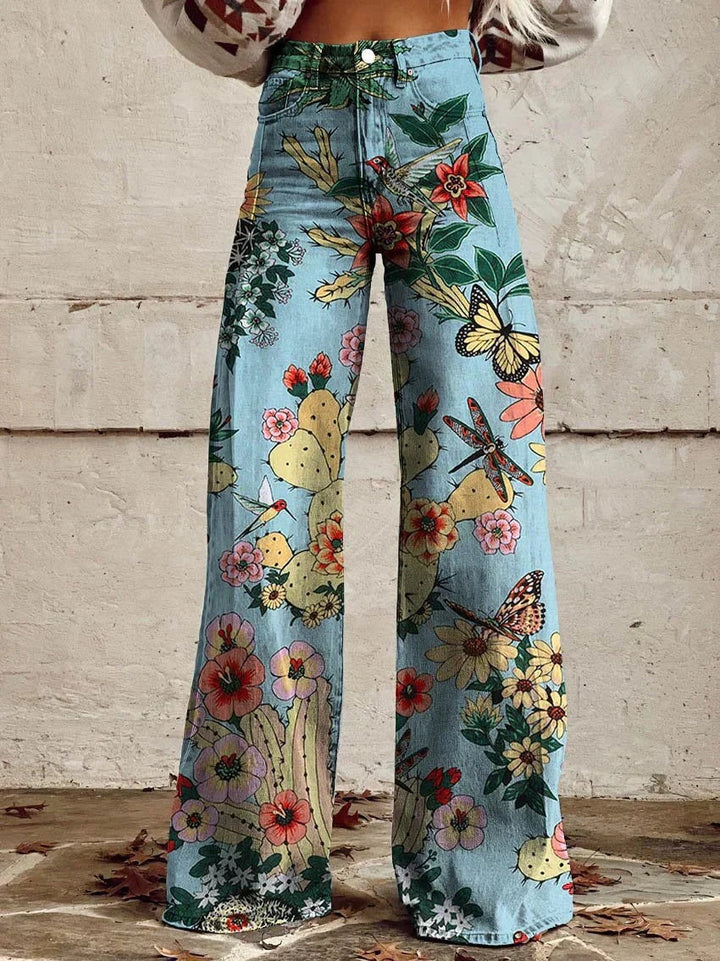 Nienke | Broek Flared Dames Bloemenprint Hoge Taille