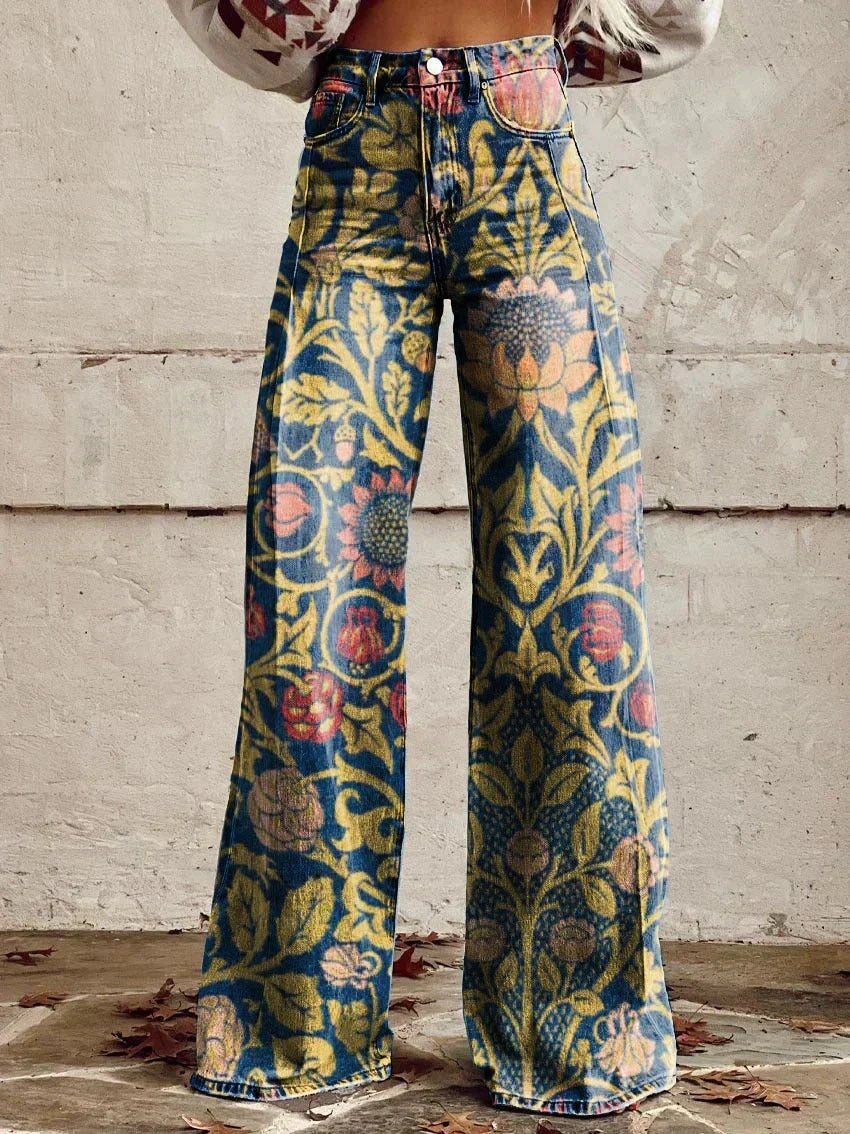 Nienke | Broek Flared Dames Bloemenprint Hoge Taille