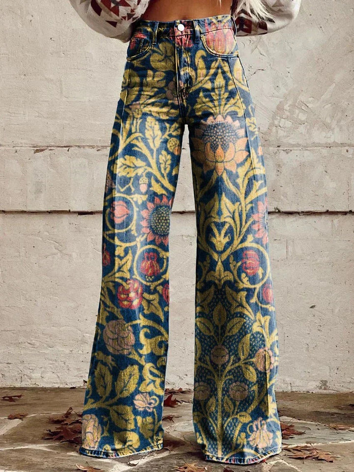 Nienke | Broek Flared Dames Bloemenprint Hoge Taille