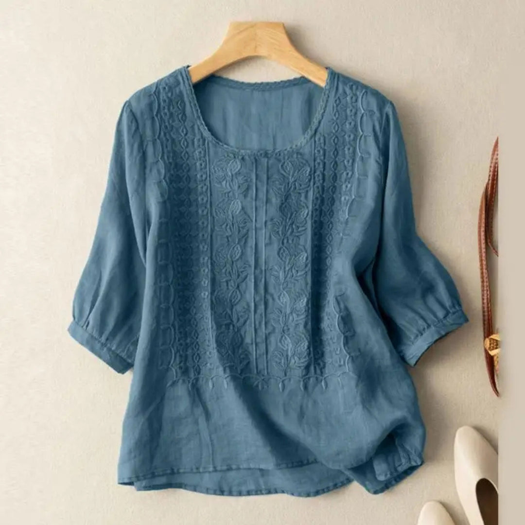Noor | Blouses Dames Geborduurde Blouse 3/4 Mouw