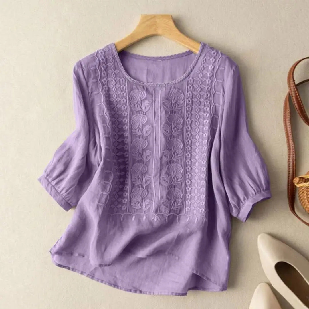 Noor | Blouses Dames Geborduurde Blouse 3/4 Mouw