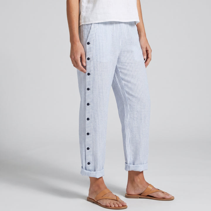 Noor | Gestreepte Broek Dames met Zijknopen Elastische Taille