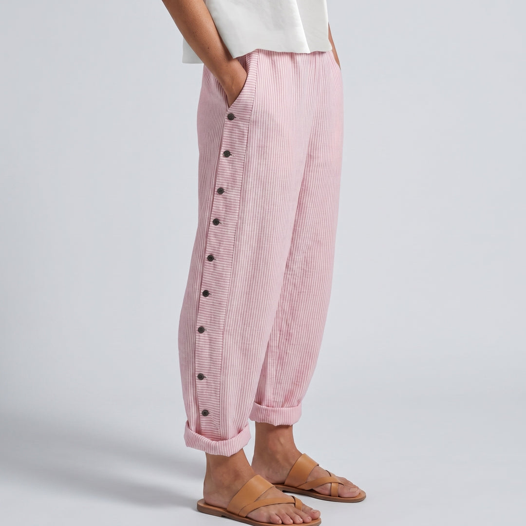 Noor | Gestreepte Broek Dames met Zijknopen Elastische Taille