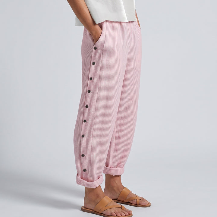 Noor | Gestreepte Broek Dames met Zijknopen Elastische Taille