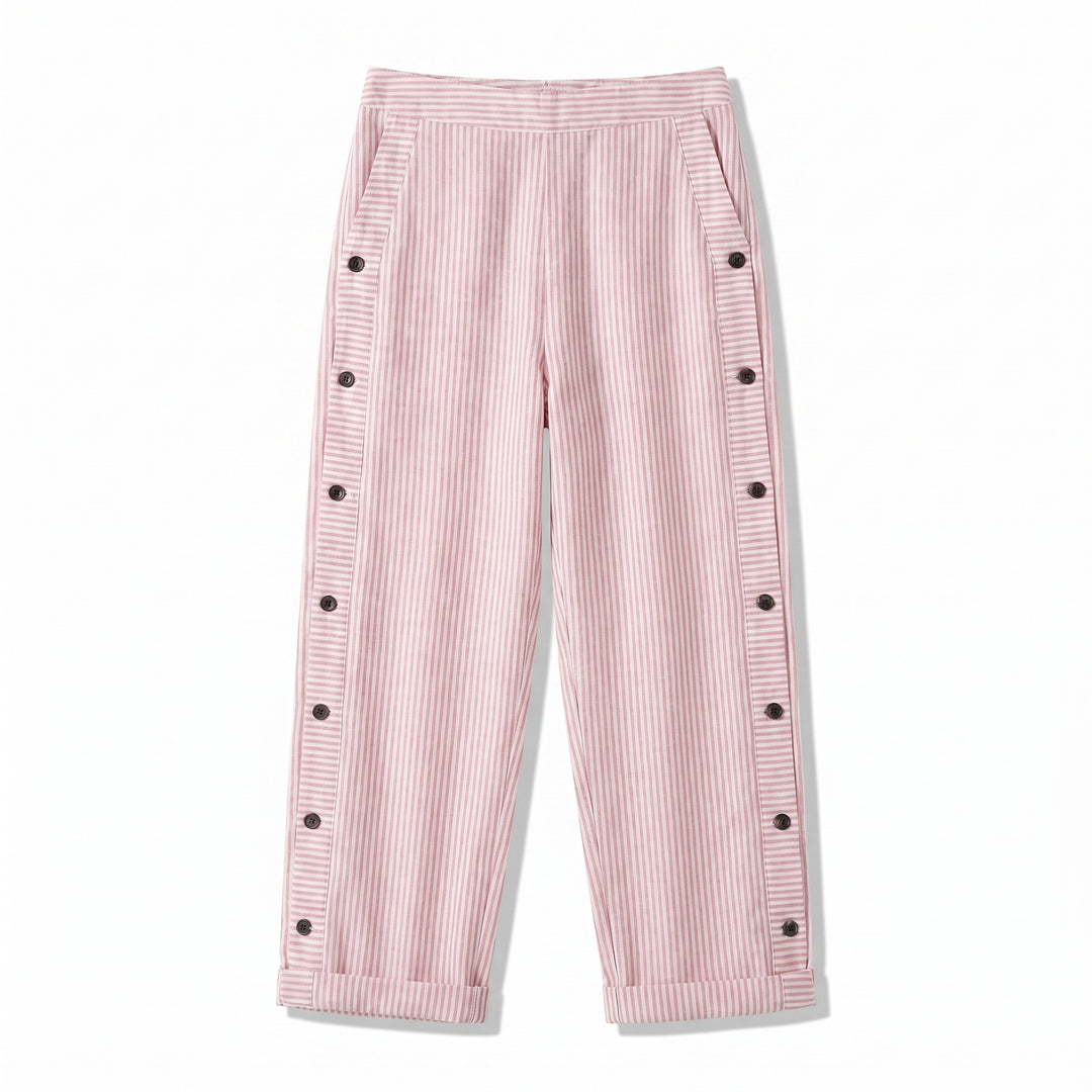Noor | Gestreepte Broek Dames met Zijknopen Elastische Taille