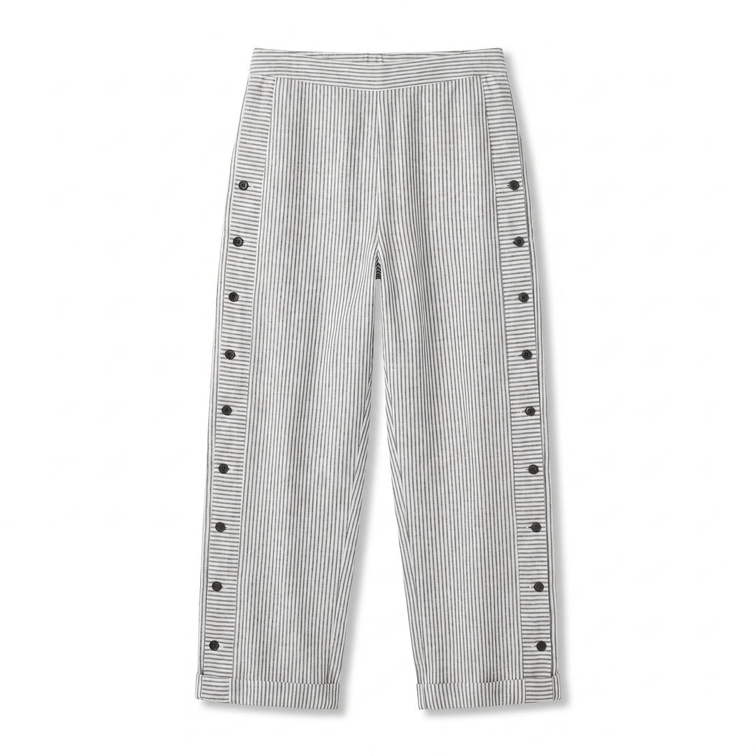 Noor | Gestreepte Broek Dames met Zijknopen Elastische Taille