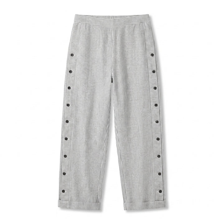Noor | Gestreepte Broek Dames met Zijknopen Elastische Taille