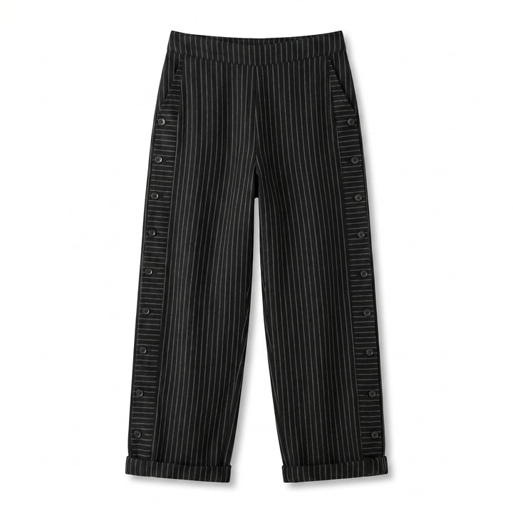 Noor | Gestreepte Broek Dames met Zijknopen Elastische Taille