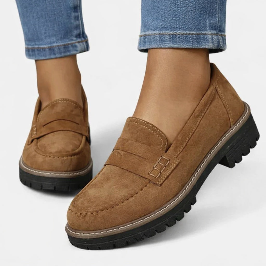 Noor | Penny Loafers Dames Suède Look Plateauzool