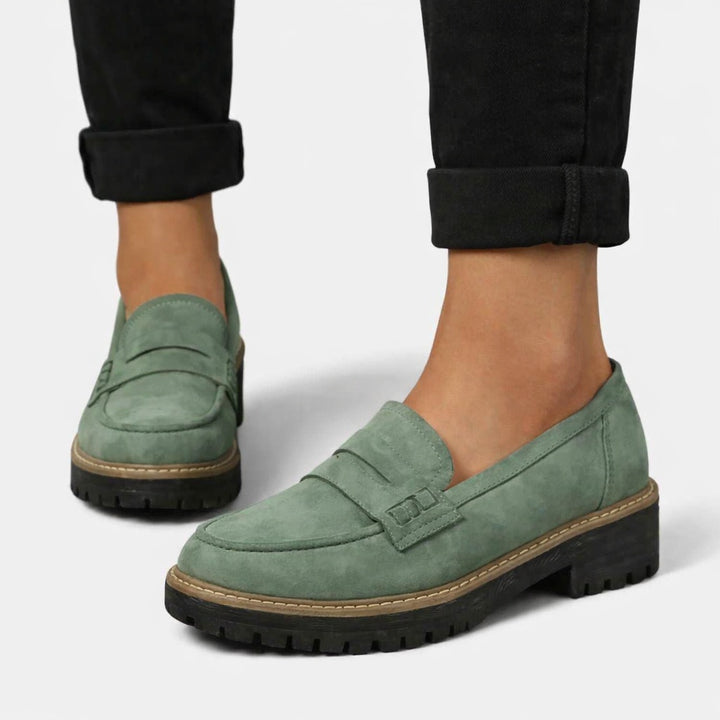 Noor | Penny Loafers Dames Suède Look Plateauzool
