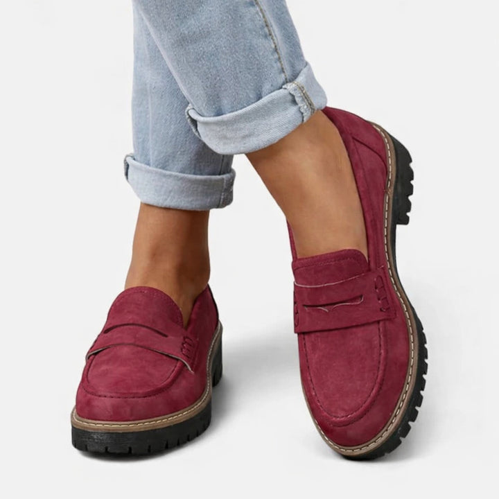 Noor | Penny Loafers Dames Suède Look Plateauzool