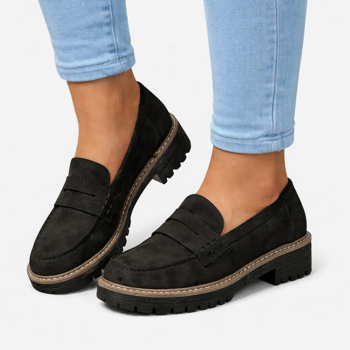 Noor | Penny Loafers Dames Suède Look Plateauzool