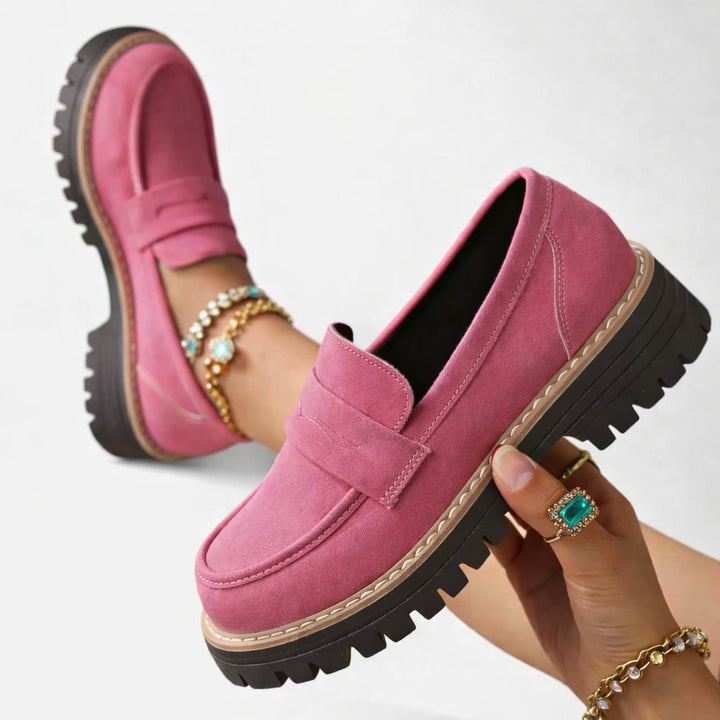 Noor | Penny Loafers Dames Suède Look Plateauzool